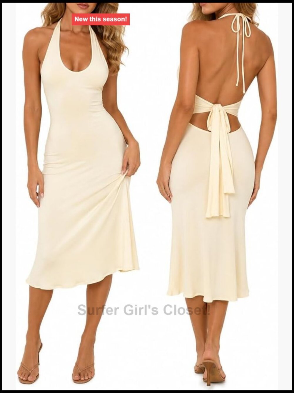 Halter Midi Dress Bodycon Backless Tie Back Summer Vacation Y2K Cute Balletcore